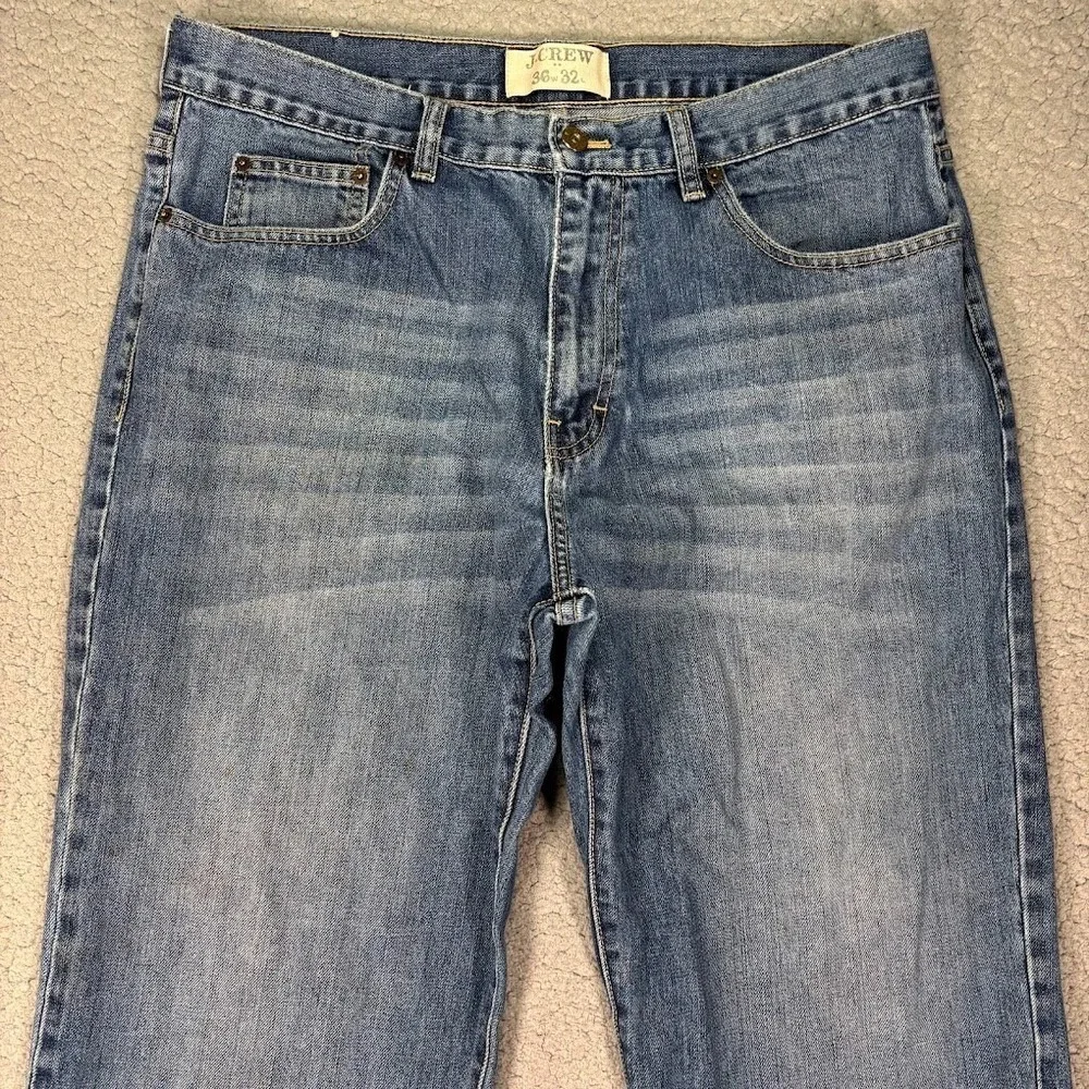 J Crew Jeans 36x32 Mens Straight Leg Baggy Loose Relaxed Wide Whiskering Faded *